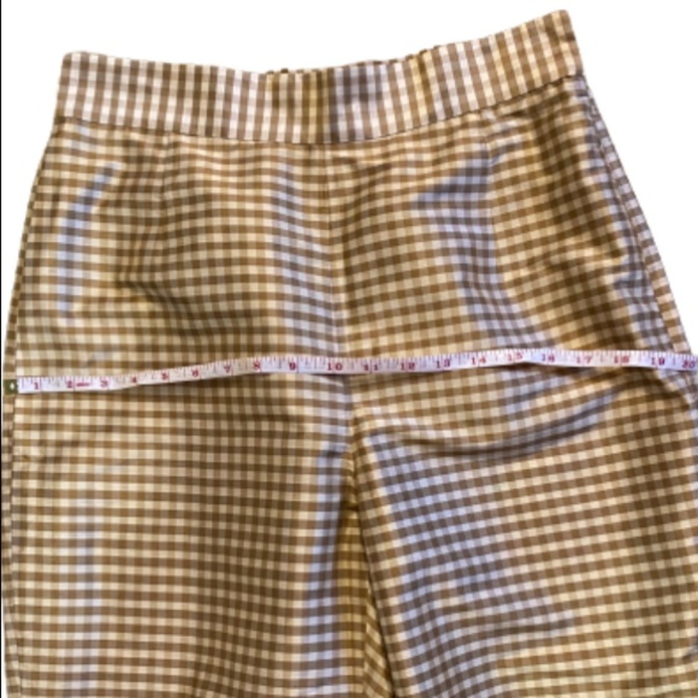 100% Silk Liz Claiborne Tan & White Gingham Cropped Pants - Picture 6 of 12
